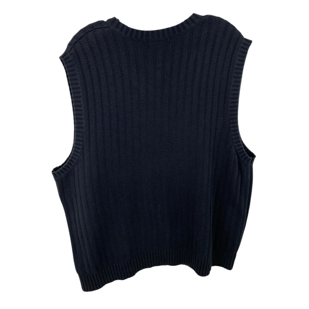 Lands End Mens Size XL Navy Blue Cotton Ribbed Knit V-Neck Sweater Vest - Picture 5 of 7